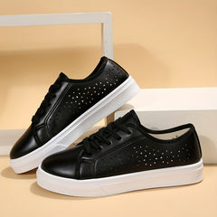 Women's Perforated Skate Shoes Breathable Lace Up Flat Sneakers