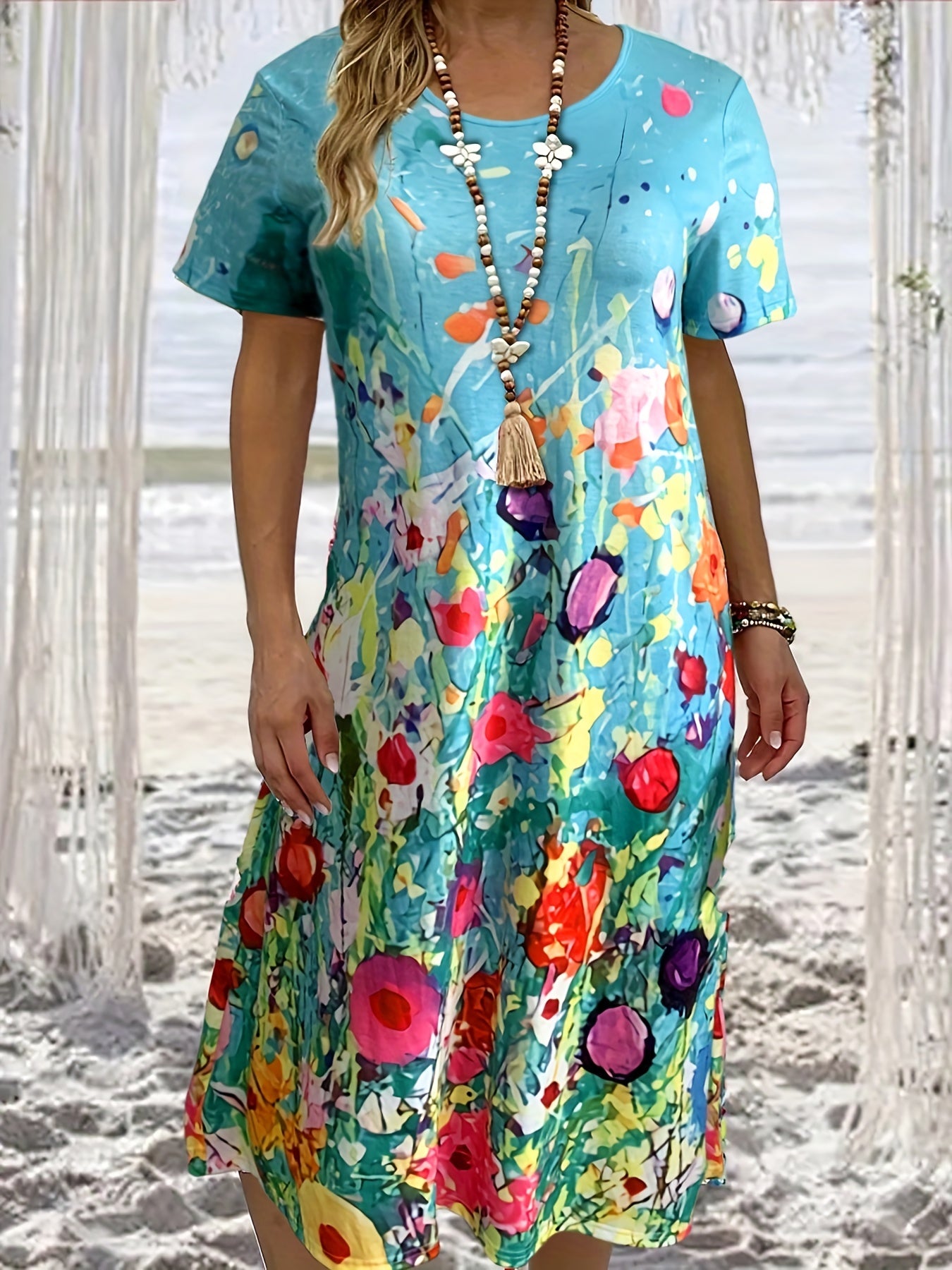 Vacay Dress Women's Plus Floral Print Short Sleeve Dress