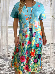 Vacay Dress Women's Plus Floral Print Short Sleeve Dress