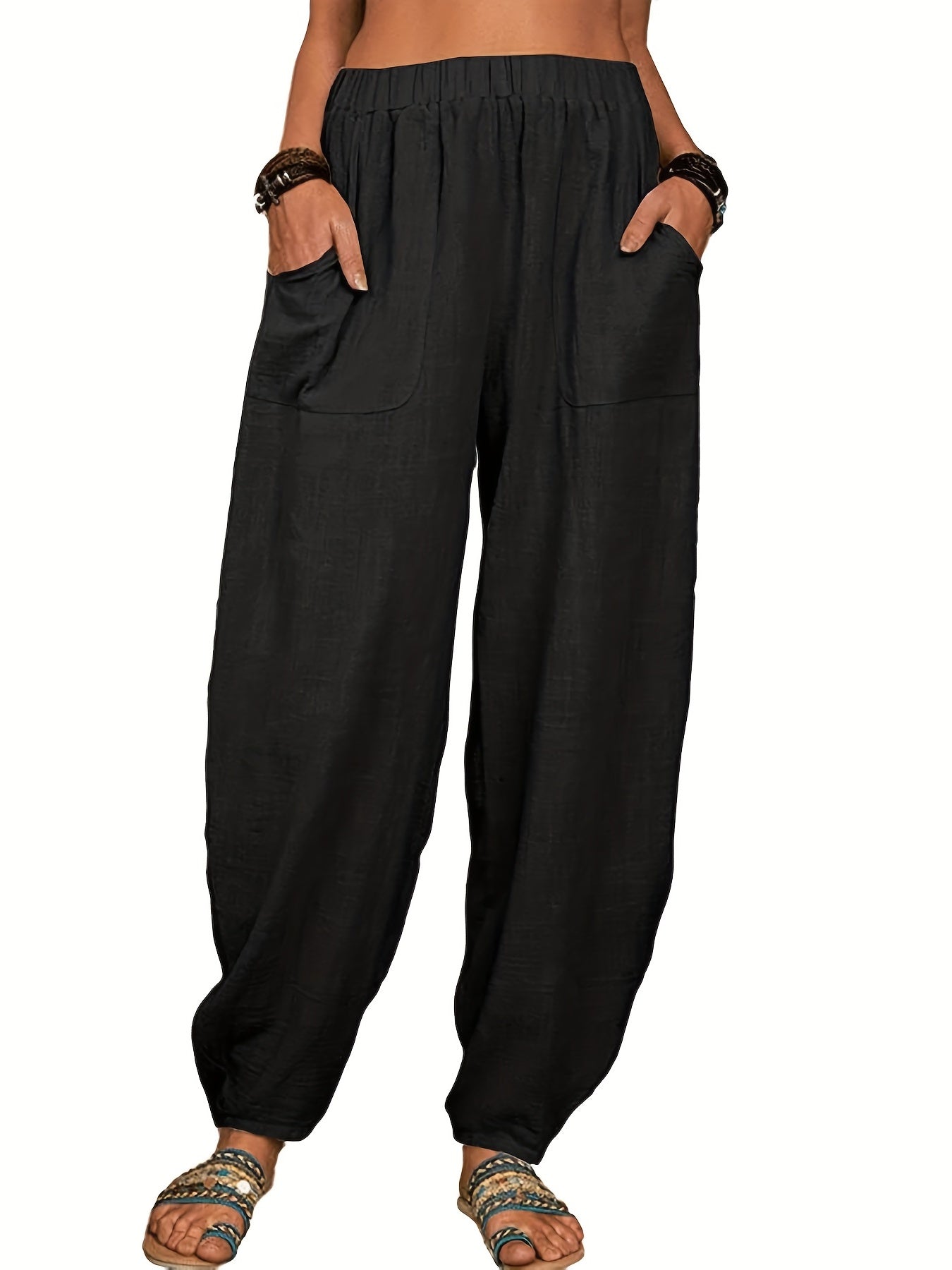 Women's Solid Elastic High Waist Casual Pants