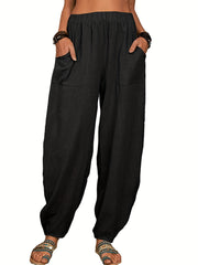 Women's Solid Elastic High Waist Casual Pants
