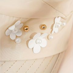 Faux Pearl Flower Decor Visor Hat Solid Ponytail Sun Hat UV Protection