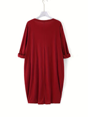 Elk Print Long Sleeve Christmas Dress with Pockets