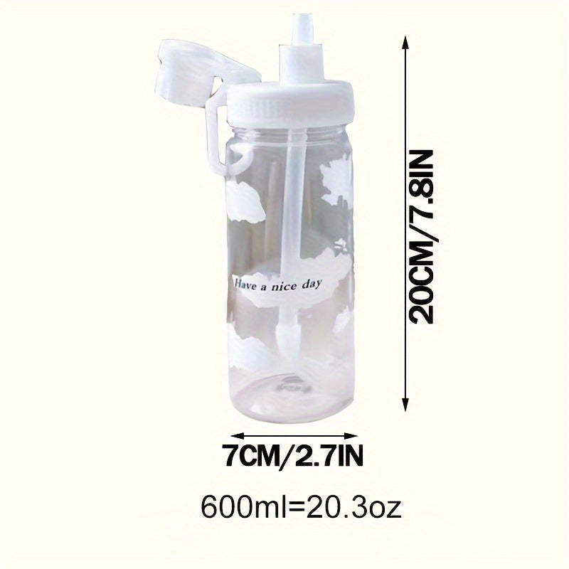 600ml Water Bottle Plastic Cup With Straw Portable Drop Resistant 20oz
