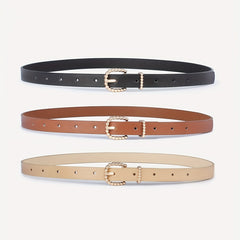 3pcs Set Golden Beaded Buckle Belt PU Leather Waist Belt for Women