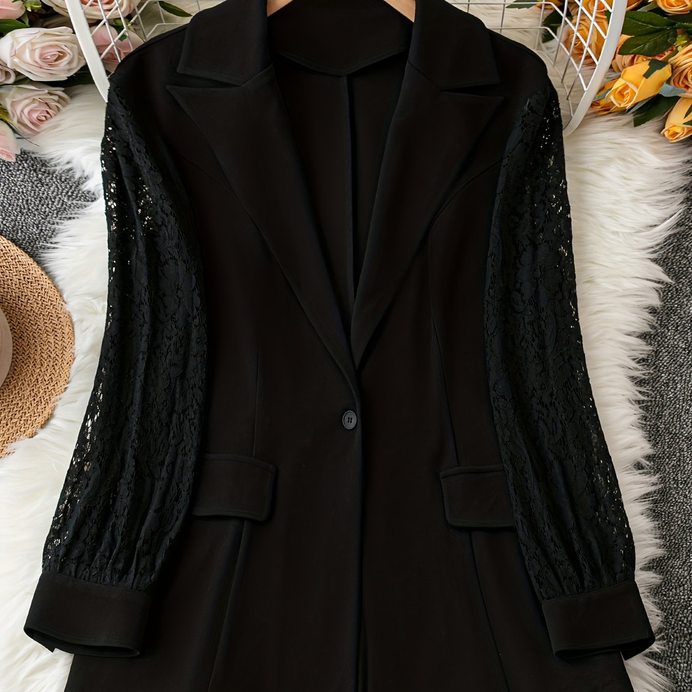 Lace Sleeve Lapel Collar Blazer