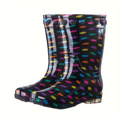 Women's Colorful Dots Pattern High Top Rain Boots