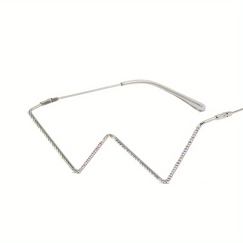 Rhinestone Decor Lensless Glasses W Shaped Frame Photo Prop Eyewear