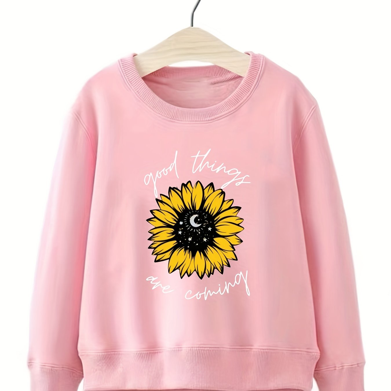 Sunflower Pattern Sweatshirt for Girls Long Sleeve Top Kids Clothing