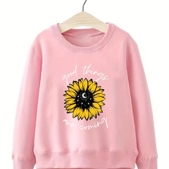 Sunflower Pattern Sweatshirt for Girls Long Sleeve Top Kids Clothing