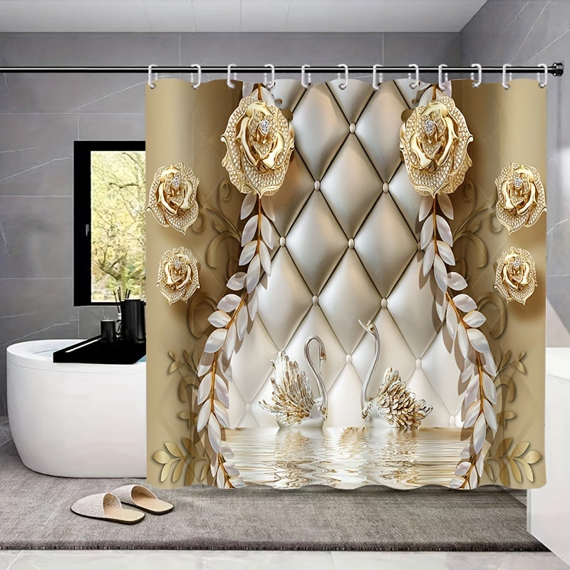 5pcs Waterproof Shower Curtain Set with 12 Hooks