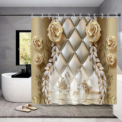 5pcs Waterproof Shower Curtain Set with 12 Hooks