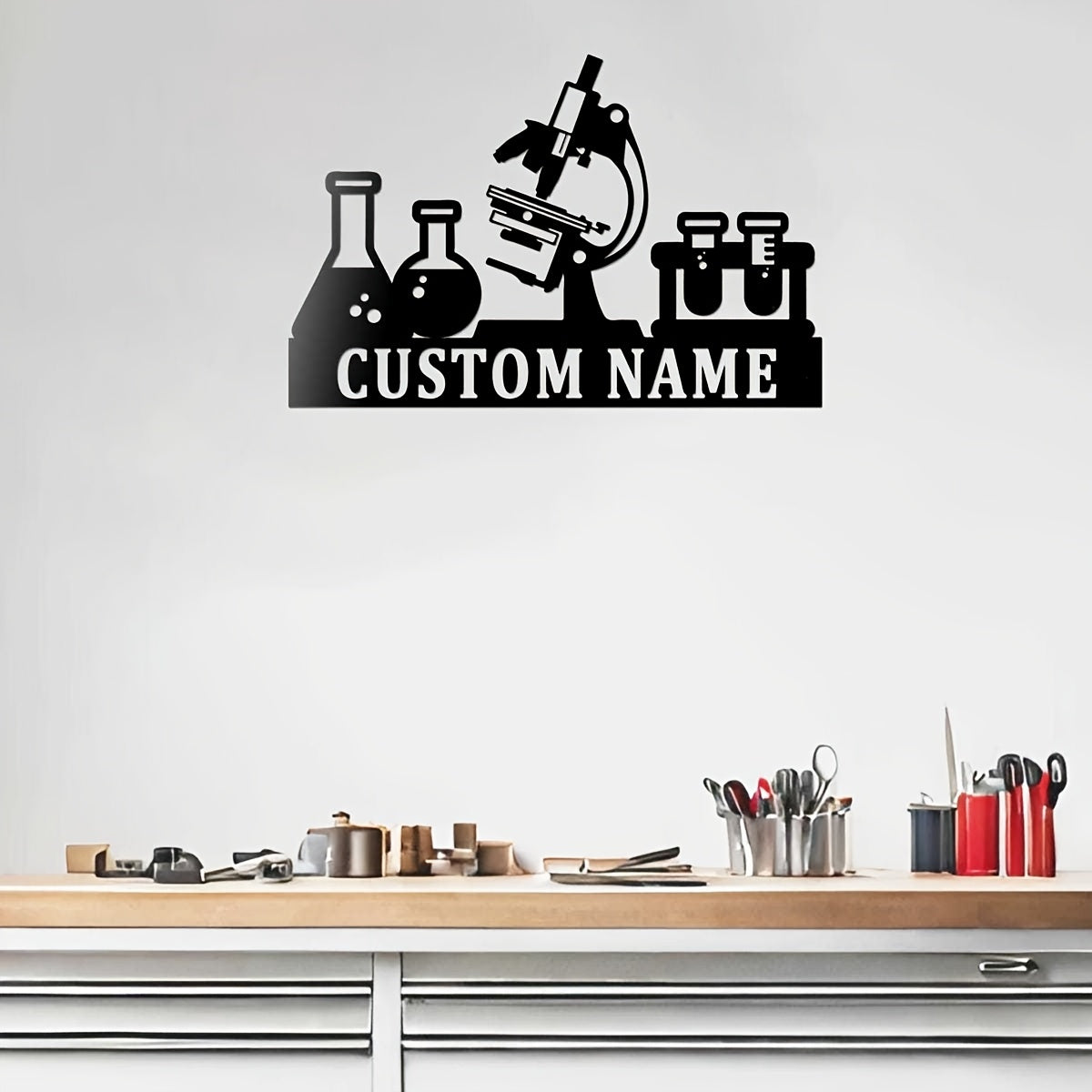 Personalized Scientist Microscope Metal Wall Art Custom Name Biologist Sign