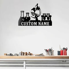 Personalized Scientist Microscope Metal Wall Art Custom Name Biologist Sign