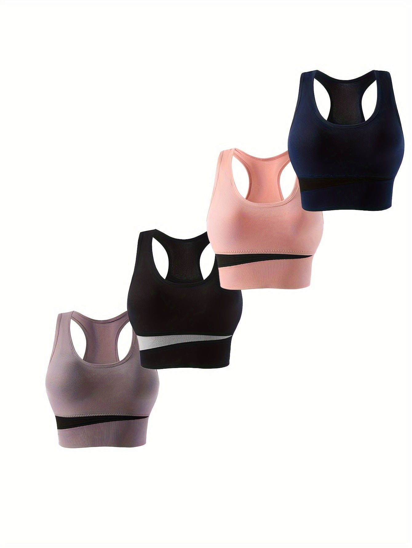 4pcs Colorblock Sports Bras Push Up Intimates Bra Women's Lingerie