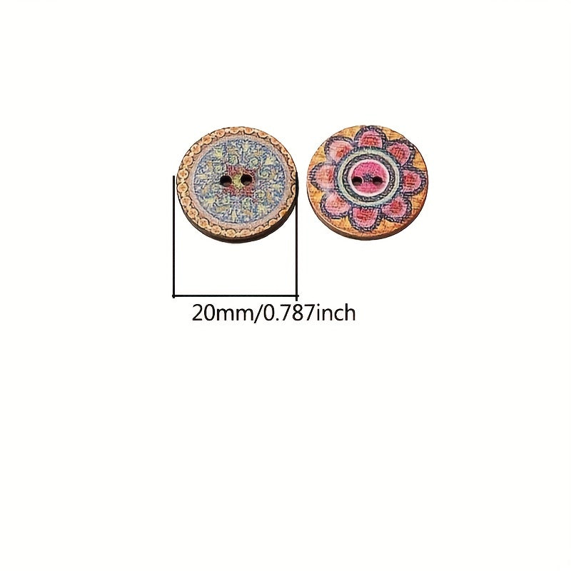 50pcs 20MM Retro Wooden Buttons Two Holes DIY Sewing Handcraft Accessories