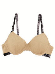 Letter Straps Push Up Bra Comfy & Breathable Everyday Bra Women's Lingerie
