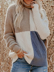 Colorblock Cable Turtle Neck Sweater