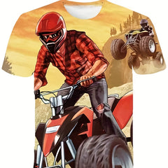 Boys' Motorcyclist Graphic T Shirt for Summer Fun