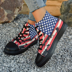 Women's Classic High Top Canvas Shoes Casual Star & Striped Pattern Sneakers