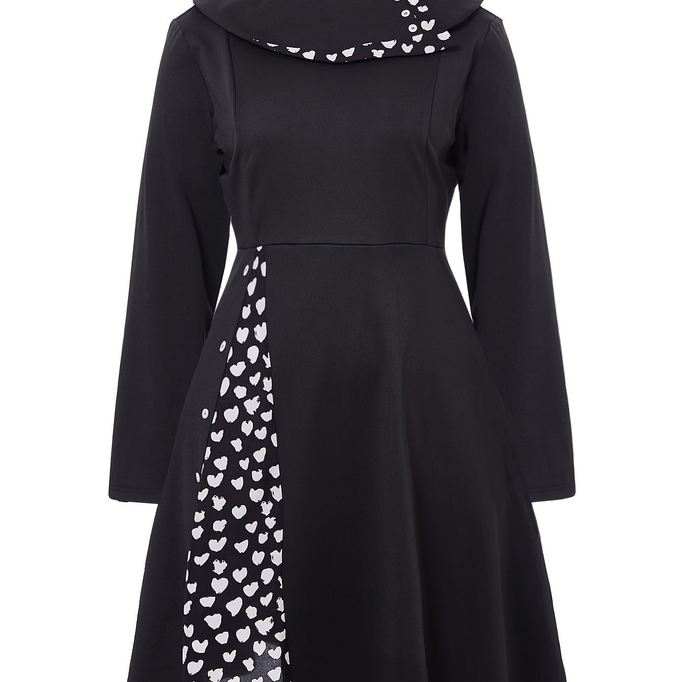 Plus Size Colorblock Heart Print Long Sleeve Dress