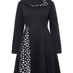 Plus Size Colorblock Heart Print Long Sleeve Dress