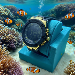 Boys' Sporty Digital Watch with Alarm Luminous Dial Golden Accents
