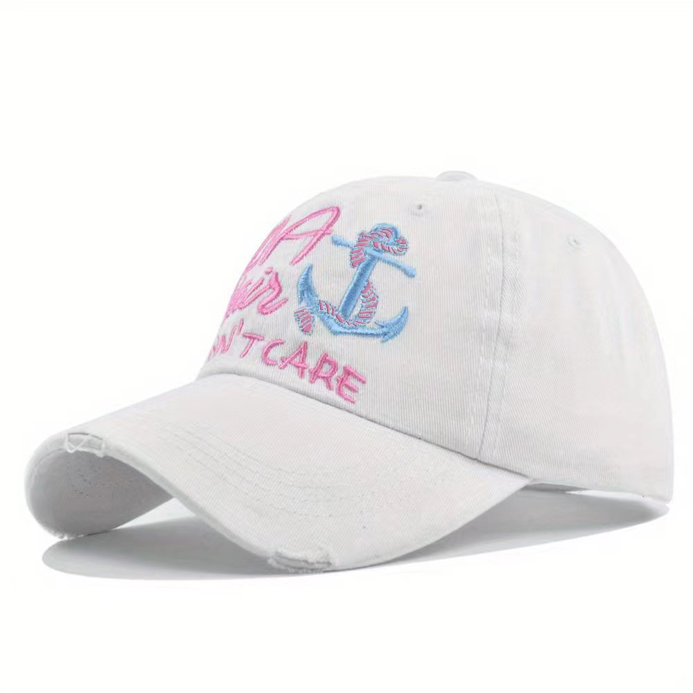 Boat Hair Don't Care Baseball Cap Vintage Washed Distressed Embroidery Dad Hat