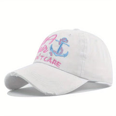 Boat Hair Don't Care Baseball Cap Vintage Washed Distressed Embroidery Dad Hat