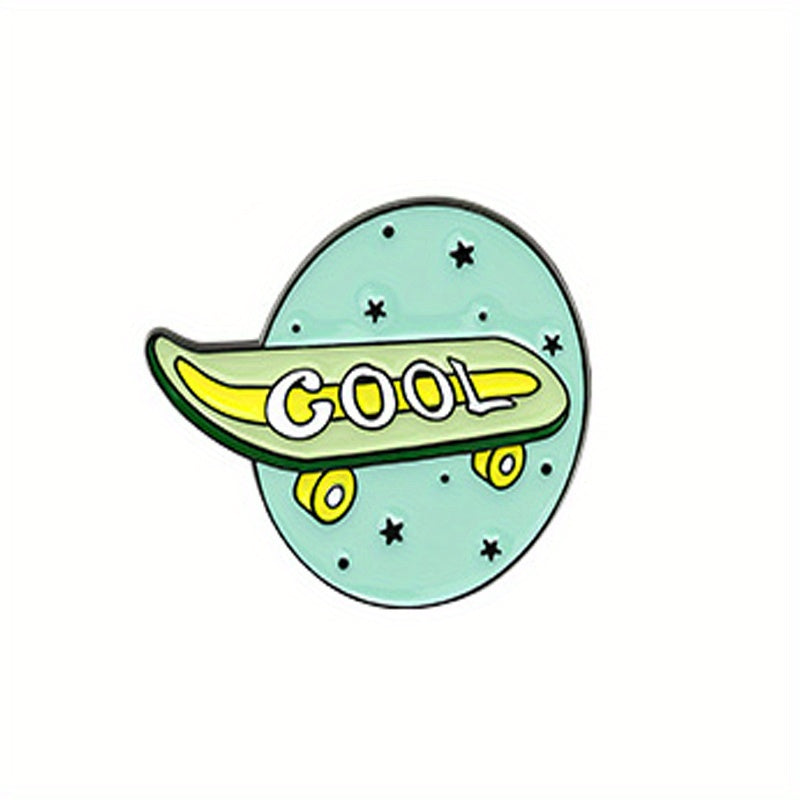Cartoon Lettering Skateboard Metal Brooch for Girls