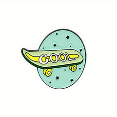 Cartoon Lettering Skateboard Metal Brooch for Girls