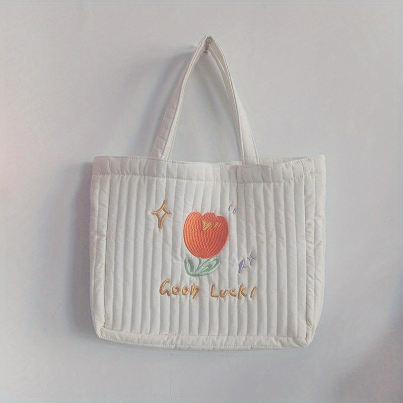 Quilted Embroidered Hand Tote Bag Canvas Shopping Bag