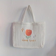 Quilted Embroidered Hand Tote Bag Canvas Shopping Bag