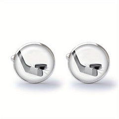 Zinc Alloy Silver Grey Hockey Cufflinks