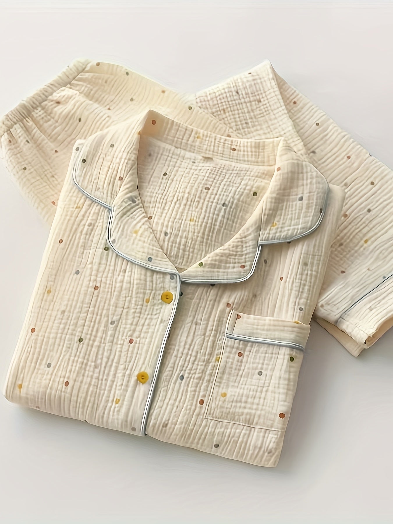 Dot Print Pajama Set Long Sleeve Top & Elastic Waistband Pants