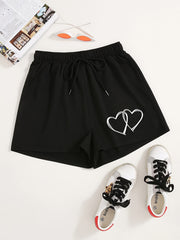 Hearts Print Elastic Drawstring Y2K Shorts Women's Clothing