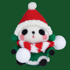 Wool Needle Felting Kit for Beginners - Green Coat Panda Doll DIY Material Pack