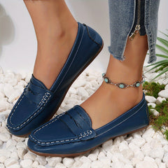 Women's Solid Flat Shoes Slip On Faux Leather Lightweight Walking Shoes