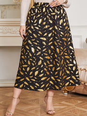 Boho Skirt Women's Plus Golden Feather Print Maxi Skirt