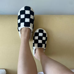 Women's Plaid House Slippers Warm Plus Lined Closed Toe Slip on Home Slides