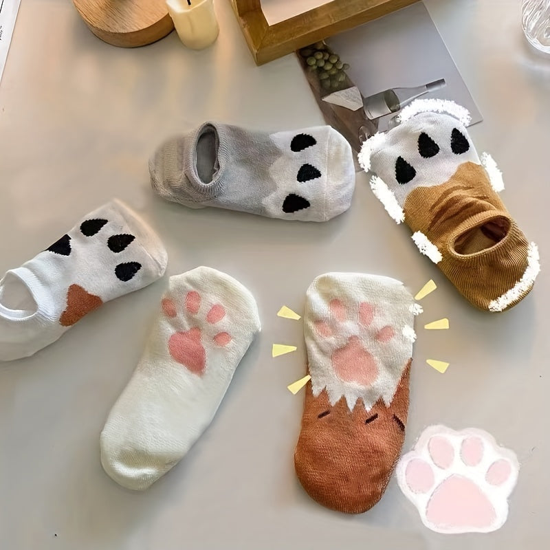 5 Pairs Cat Claw Invisible Socks Cartoon Non drop Women's Stocking