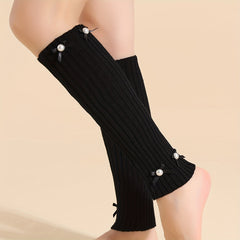 Faux Pearl Leg Warmers Knee High Socks