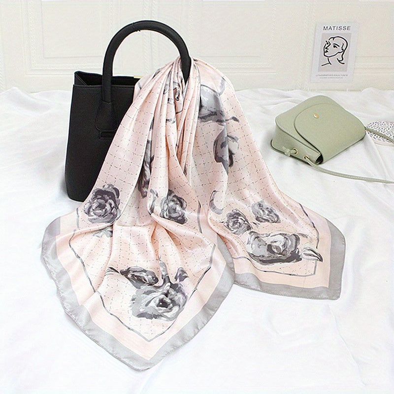 Peony Flower Red Edge Silk Square Scarf Large Shawl Women Hair Accessories