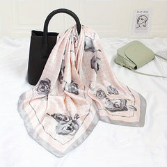 Peony Flower Red Edge Silk Square Scarf Large Shawl Women Hair Accessories