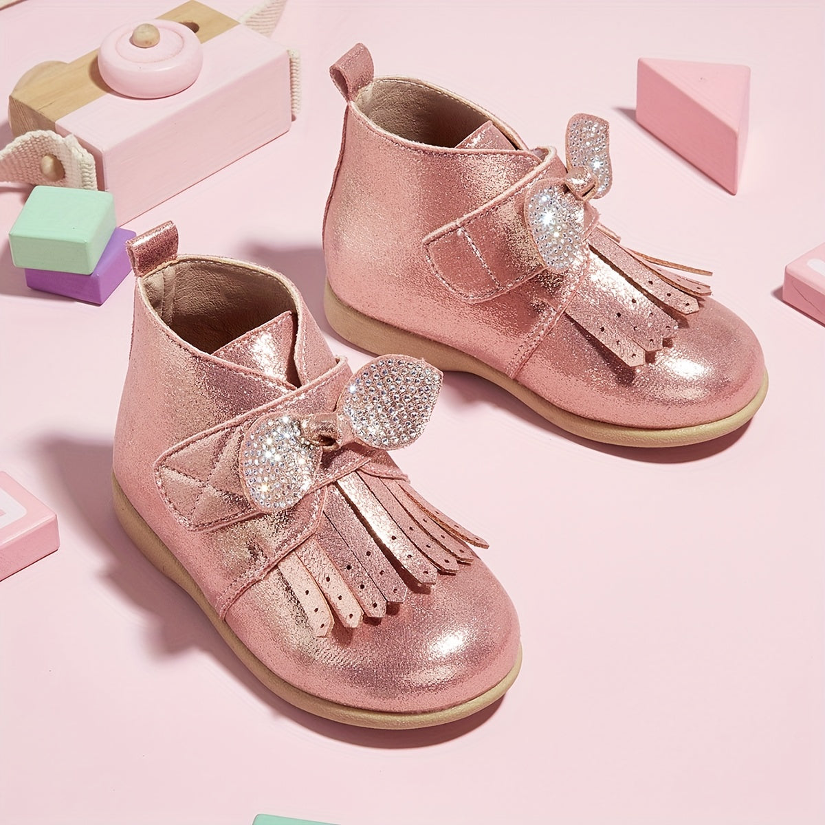 Rhinestone Bow Boots Girls Warm Winter Non-slip Comfortable