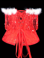 Christmas Sequin Tassel Lace Up Corset Bustier