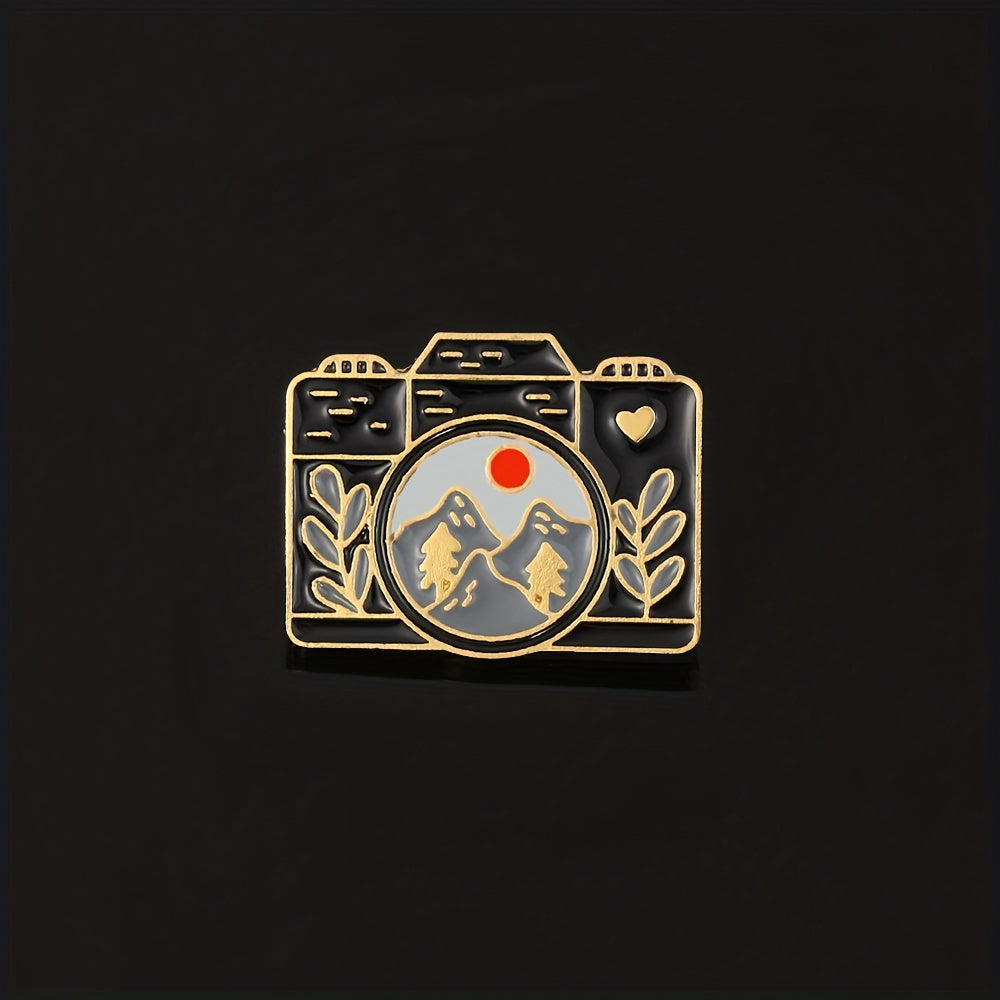 Mountain Landscape Camera Brooch Pin for Backpacks & Clothing