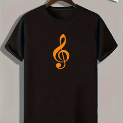 Music Note Print Men's Comfy T shirt Active Stretch Tee