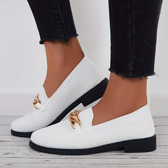 Women's Knitted Flat Shoes with Chain Decor Slip On Outdoor Walking Flats