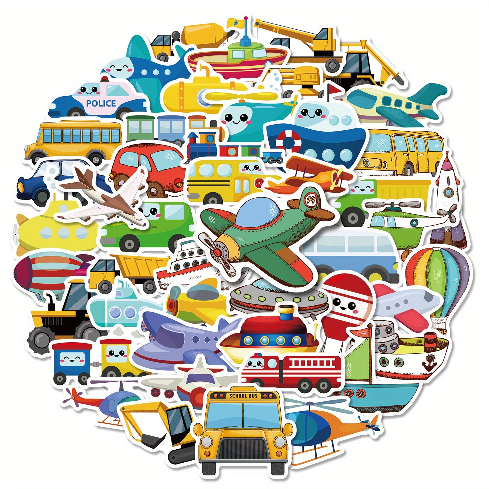 50pcs Cars Trucks Transportation Stickers for Boys & Girls